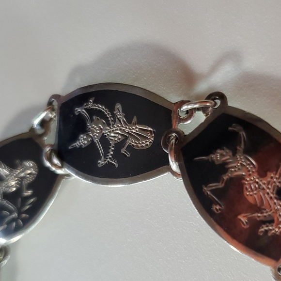 Siam 6.75" Bracelet Sterling Silver 925 Panel Link Thailand Dance Vintage Niello - Picture 9 of 13